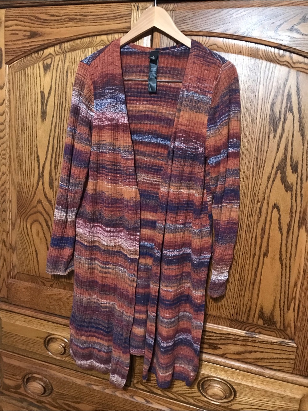 Chico’s Women’s Size 2 Black Label Rust Shades Long Cardigan Sweater Side Slit